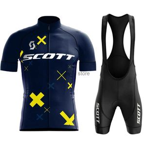 Herrspårssuits Scott Team Cycling Jersey Set 2024 Man Summer Mtb Race Cycling Clothing Short Seve Ropa Ciclismo Outdoor Riding Bike Uniformh24123
