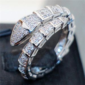 Marke 925 Sterling Silber Schlange Ringe für Frauen Luxus Pave Diamant Verlobungsring Hochzeit Weiß Topas Schmuck gestempelt 10kt Clust318v