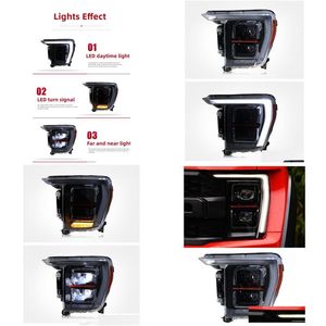 Auto Licht Montage Scheinwerfer Für Ford F-150 Svt Raptor 20 21-2023 Led Objektiv Scheinwerfer Fernlicht Signal Lampe drop Lieferung Autos Ot5El