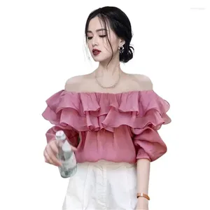 Women's Blouses 2024 Summer Women Elegant Blouse Ruffles Long Sleeve Off The Shoulder Loose Casual Shirts High Street Pullover Tops