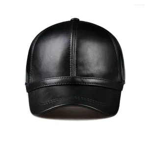 Ball Caps Genuine Sheepskin Leather Baseball Men Casual Hat Adjustable Snapback Fashion Unisex Classic Black Sunhat