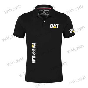 メンズTシャツ2023新しい夏の猫毛虫プリント普通のコットンラペルカラー半袖人気カジュアルソリッドカラークイックドライポロT240124