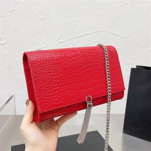 Designer Envelope Crossbody Bag Ladies torebki torebki na ramię Aligator Prawdziwy skórzany cienki łańcuch litery sprzętowe metalowe frędzle High331i