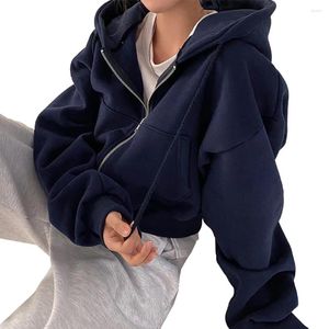 Kvinnors hoodies mode damer zip-up crop top hoodie tröjor för kvinnor höst fast färg bat långärmad kappa varma toppar kläder