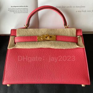 10S -Einkaufstasche Voll handgefertigte Umhängetasche Klassische Kupplungsbeutel Designer -Tasche Elan Tasche 25 cm mit französisch original importiertes Ziegenhaut Leder