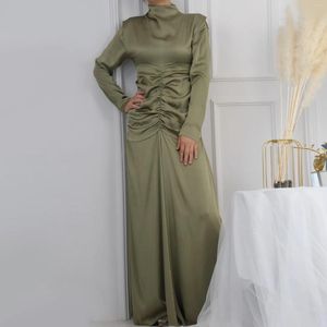 Ethnische Kleidung Eid Satin Abaya Dubai Luxus Türkei Afrikanische Kleider für Frauen Plain Hoher Kragen Plissee Islam Abayas Kaftan Robe Femme