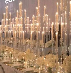 Candelabros de cristal acrílico, peças centrais de casamento, castiçal transparente, cerimônia de casamento, evento, decoração de festa