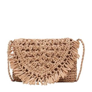 Casual Tassel puste ze słomy sprzęgła dla kobiet Wik. Trane żeńskie torby na ramię Crossbody Rattan Summer Beach Małe torebki 2020 C0287S