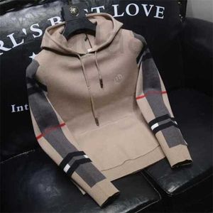 Tasarımcı Lüks Erkek Hoodies Sweatshirtler Kontrast Renkli Kapüşonlu Külot Örme Süveter 2024 İlkbahar ve Sonbahar Yeni Gündelik Çok Yönlü Gençlik Uzun Kollu Ceket