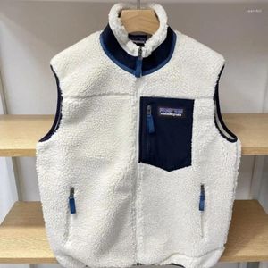 Coletes masculinos American Patas Colete Jaqueta Cardigan Cordeiro Casaco de Lã Outono Inverno Casual Solto Fit Engrossado Pelúcia Dupla Face Regata