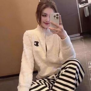 Women Knitweater Designer Sweater Fashion Line Embroidery Pattern Cardigan Jacket Casual Slim Stand-up Collar Long Sleeve Tops