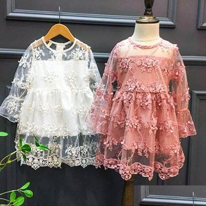 In Stock Flower Girl Dresses Fashion Lace Princess Infant Toddler Clothes Kids Clothing Baby Gift Children Embroidery Party Tle Dres Dhhun