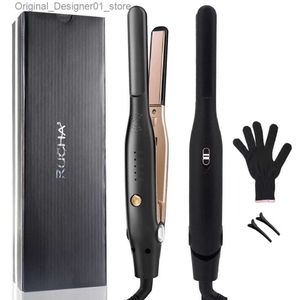 Alisadores de cabelo RUCHA Alisador de cabelo pequeno ferro liso para cabelos curtos e corte Pixie Dupla Tensão Barba Lápis Fino Flat Iron Titanium Travel Q240124