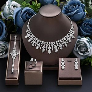 Necklace Earrings Set 2024 4-piece Bridal Wedding With Cubic Zirconia Women's Party Brides Accessories In Saudi Arabia