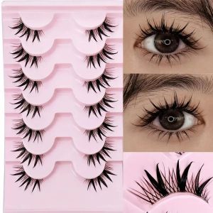 70 Paar halbe Wimpern mit transparentem Stiel, natürliche lange 3D-Wimpern, dramatische Feenbüschel, falsche Manga-Wimpern im Wet-Look, Coaplay-Wimpern