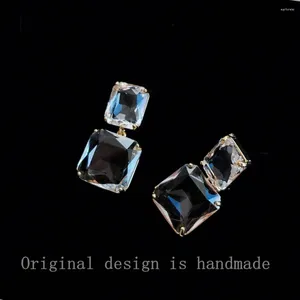 Dangle Earrings S925 Needle Korean Glass Crystal Geometric Flashy Square For Women