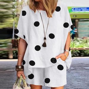 Women's Tracksuits 2024 Spring Summer Polka Dot Print Round Neck Loose Short Sleeves Shorts Two-Piece Set
