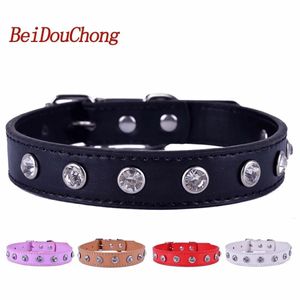 Collars Wholesale Pu Leather DogCollar One Row Bling Rhinestones Accessories Collar For Small Dogs Pet Puppy Dog Supplies