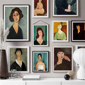 Obrazy słynne prace ścienne sztuka płótno amedeo Modigliani Figur Painting Vintage Women Portret Poster Cuadros Decor