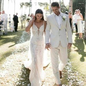 Men's Suits Linen Formal Wedding Tuxedo For Summer Beach Slim Fit Men Groom Bridegroom Wear Prom Party 2 Pcs Male Fashion Jacket Pants