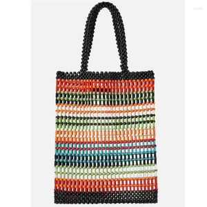 Abendtaschen Sommerurlaub Handgewebte Geldbörse mit Griff oben Retro-Perlen-Tragetasche für Frauen 2024 Acryl Bunte Regenbogen-Strand-Designer