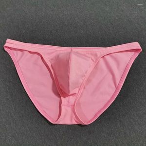 Underpants Mens Sexy Ice Silk Underwear Soft Smooth Cool Briefs Cotton Breathable Pouch Solid Panties Low Rise Hip Lift Intimates Lingerie