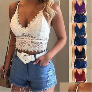 Camisoles Tanks Women Lace Deep V-Neck Y Bralette Backless Lingerie Underwear Soft Floral Bras Bras Pad Femal Camisole Drop Delivery Appare OTD1G