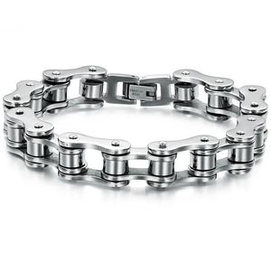 Rock And Roll 14K White Gold Bracelet for Men 12MM Bicycle Motorcycle Chain Mens Bracelets Bangles Fashion Bikers Jewelry