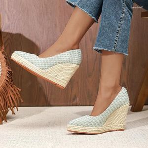 Buty dress espadrilles damskie pompki damskie platforma platforma słomy wysokie obcasy poślizg na płytkim spiczastym palcu złota 35-40 kropli