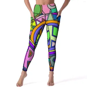 Kvinnors leggings färgglada fred trippy hippy konstträning gym yoga byxor hög midja vintage leggins snabbtorkade design sport tights gåva