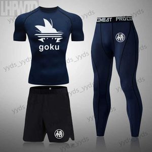 Erkeklerin izleri yeni anime adam mma rashguard sıkıştırma üst antrenman seti hızlı kuru fitness taytlar takım elbise erkek spor giyim jogging giyim t240124