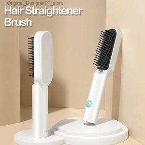 Hair Straighteners Hot Comb Wireless Hair Straightener Brush Men's Beard Straightener Flat Iron Ceramic Heating Electric Hair Brushes Hair Curler Q240124