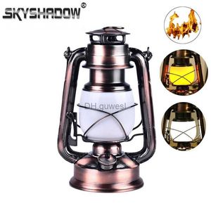 Camping Lantern Vintage Camping Lantern Led Candle Flame Light Batteris Power Outdoor Portable Kerogen Lamp för tältfiske Holiday Decoration YQ240124