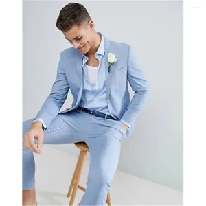 Herrenanzüge Hellblau Slim Fit Männer Casual Strand Sommer Smoking Anzug 2 Stück Set Hochzeit Herren mit Hosen Terno Masculino