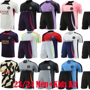 Mbappe23-24 ParisFootball Herren-Sportbekleidung, kurzes Training, PsGsWear-Set, Logo, bestickt, Saint-Germain-Fußball-Trainingskleidung, Outdoor-Jogging-Shirt
