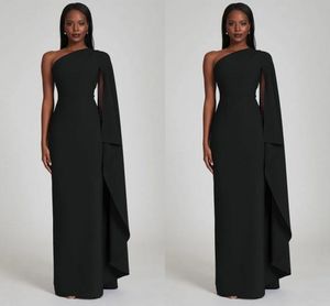 Vintage longo preto um ombro vestido de noite bainha crepe até o chão vestidos formais de baile para mulheres árabe dubai robe de soiree