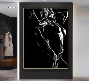 Pinturas preto e branco nu casal pintura de lona sexy corpo mulheres homem parede arte poster impressão imagem para quarto decoração de casa cuadro7418521