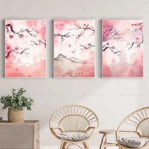 Gemälde Japanische Sakura-Wand-Kunst-Poster, rosa Frühlingslandschaft, Leinwanddrucke, nordische Bilder, Dekoration, Wohnzimmer, Heimdekoration, Ölgemälde