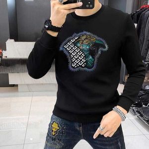 Moletons masculinos Moletons Moda masculina suéteres outono e inverno nova tendência de diamante quente marca masculina de manga comprida em torno do pescoço camisa de fundo de alta qualidade Europa