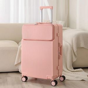 Suitcases Front Opening Trolley Suitcase Of Aluminum Alloy Classifiable Travel Luggage With Cup Holder 20 Inch Password Boarding Trunk