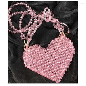 Sacos de noite ins geléia grânulos rosa amor em forma de tecido crossbody para mulher moda transparente frisado artesanal verão bolsa feminina