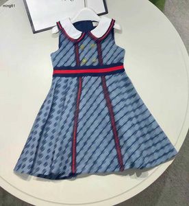 Brand Girl Short Dress Lapel Sleeveless Design Barnkjol Storlek 110-160 Baby Clothing Grid Letter Printing Kids Frock Jan20