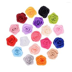 Hair Accessories 100pcs/lot 25mm Satin Ribbon Rose Flower Heads For Wedding Decor DIY Gift Box Craft Scrapbooking