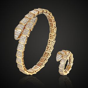 Europäischer und amerikanischer Stil Schlangenknochen-Armband-Ring-Set, kreatives schlangenförmiges vergoldetes Volldiamant-Armband Hiphop-Schmuck im Großhandel