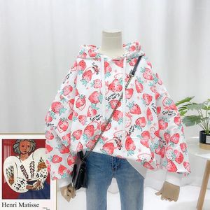 Damen Hoodies Frauen Lose Lässige Kapuzenpullover Frühling Herbst Koreanische Mode Obst Design Erdbeere Brief Gedruckt Sweatshirts