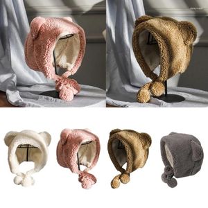 Berets Cartoon Animal Bear Ears Plush Chapéu Inverno Outdoor Windproof Beanie Earflap