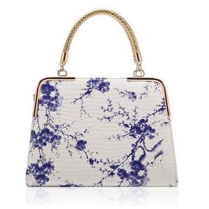 패션 여성 패키지 2016 새로운 스타일 중국 바람 파란색과 흰색 도자기 돌 곡물 인쇄 거울 가방 숙녀 핸드백 285H