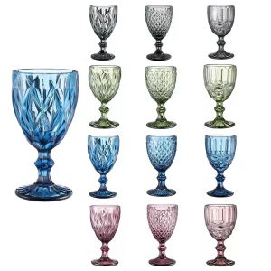 Vintage Wine Cocktail Glass Cups Golden Edge Multi Colored Glassware Wedding Party Green Blue Purple Pink Goblets 10oz