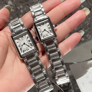 Moda dla kobiet zegarki kwarcowe Sapphire Crown Silver Sukienka zegarek Lady Square Tank Stal nierdzewna zegarek zegarki dla kobiet Montre de Luxe