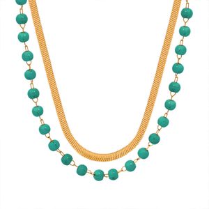 Ny europeisk och amerikansk titanstål DUBBEL CLAVICLE Kedja Kvinnor Geometrisk design Sense Turquoise Halsband Fashion 100 Överlappande slitskokare